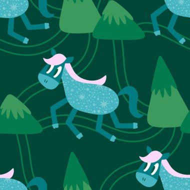 2026 yılının yılbaşı hayvanlarının paketleri ve parti aksesuarları ve çocuk kıyafetleri ve moda tekstili için kusursuz Noel atları modelleri.