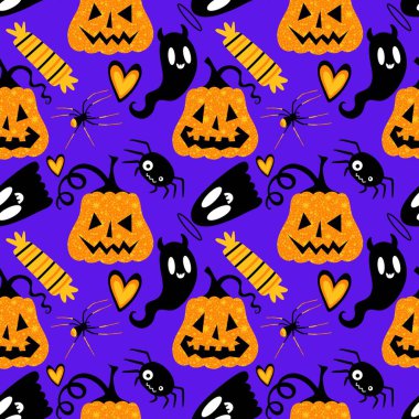 Sonbahar hasadı sebzesiz canavar Cadılar Bayramı balkabağı desenli kağıt, kumaş ve çocuk giysileri baskısı, şenlikli ambalaj ve aksesuarlar. Yüksek kaliteli illüstrasyon