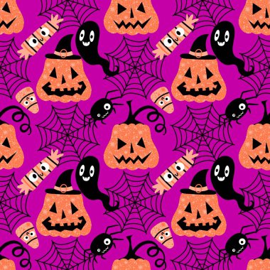 Sonbahar hasadı sebzesiz canavar Cadılar Bayramı balkabağı desenli kağıt, kumaş ve çocuk giysileri baskısı, şenlikli ambalaj ve aksesuarlar. Yüksek kaliteli illüstrasyon