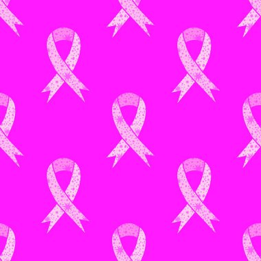 Göğüs kanseri ayı, ambalaj kağıdı, tıbbi aksesuar ve ilaç tekstili için kusursuz pembe kurdele günü deseni. Yüksek kaliteli illüstrasyon