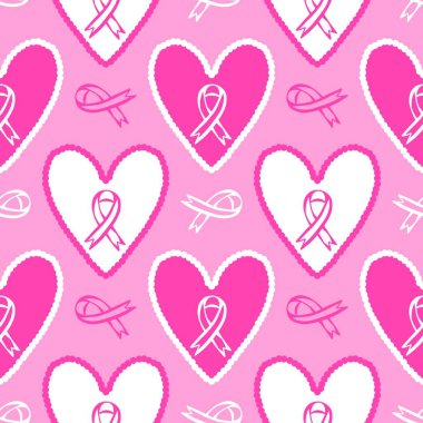 Göğüs kanseri ayı, ambalaj kağıdı, tıbbi aksesuar ve ilaç tekstili için kusursuz pembe kurdele günü deseni. Yüksek kaliteli illüstrasyon