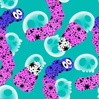 Cadılar Bayramı şekersiz jöle desenli kumaşlar, kumaşlar, çarşaflar ve çocuk giysileri baskısı ve sonbahar partisi aksesuarları. Yüksek kaliteli illüstrasyon