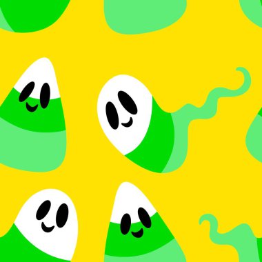 Çizgi film cadılar bayramı şeker canavarları kağıt, kumaş, çarşaf ve çocuk giysileri baskısı ve parti aksesuarları ve paketleme için kusursuz şekerleme kalıpları. Yüksek kaliteli illüstrasyon