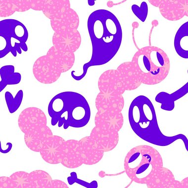 Cadılar Bayramı şekersiz jöle desenli kumaşlar, kumaşlar, çarşaflar ve çocuk giysileri baskısı ve sonbahar partisi aksesuarları. Yüksek kaliteli illüstrasyon