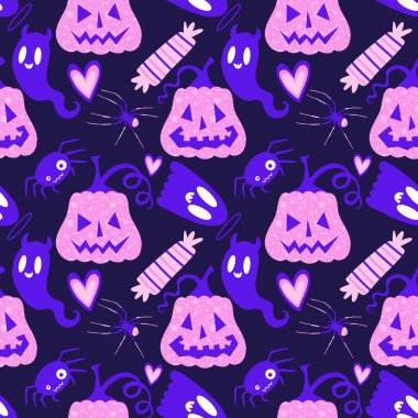 Sonbahar hasadı sebzesiz canavar Cadılar Bayramı balkabağı desenli kağıt, kumaş ve çocuk giysileri baskısı, şenlikli ambalaj ve aksesuarlar. Yüksek kaliteli illüstrasyon