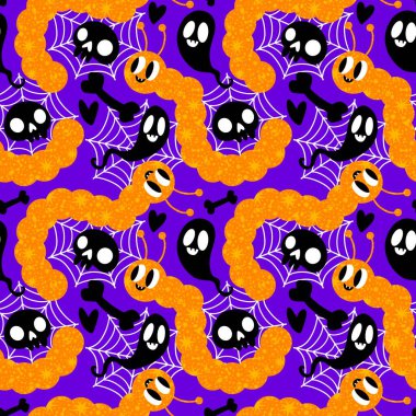 Cadılar Bayramı şekersiz jöle desenli kumaşlar, kumaşlar, çarşaflar ve çocuk giysileri baskısı ve sonbahar partisi aksesuarları. Yüksek kaliteli illüstrasyon