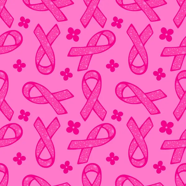 Göğüs kanseri ayı, ambalaj kağıdı, tıbbi aksesuar ve ilaç tekstili için kusursuz pembe kurdele günü deseni. Yüksek kaliteli illüstrasyon
