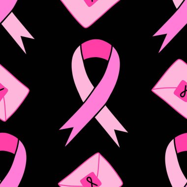 Göğüs kanseri ayı, ambalaj kağıdı, tıbbi aksesuar ve ilaç tekstili için kusursuz pembe kurdele günü deseni. Yüksek kaliteli illüstrasyon