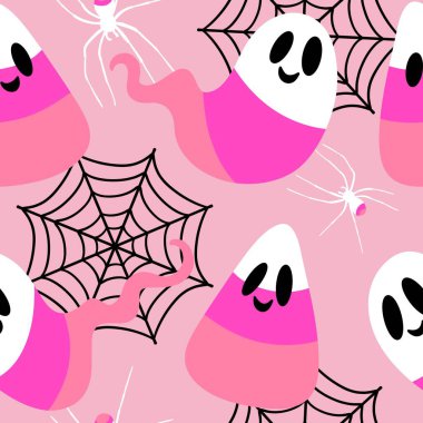 Çizgi film cadılar bayramı şeker canavarları kağıt, kumaş, çarşaf ve çocuk giysileri baskısı ve parti aksesuarları ve paketleme için kusursuz şekerleme kalıpları. Yüksek kaliteli illüstrasyon