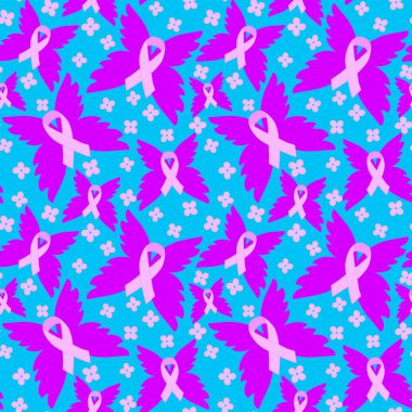 Göğüs kanseri ayı, ambalaj kağıdı, tıbbi aksesuar ve ilaç tekstili için kusursuz pembe kurdele günü deseni. Yüksek kaliteli illüstrasyon