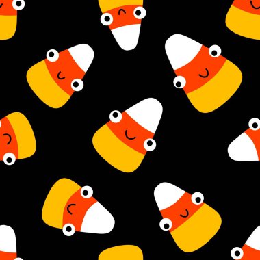 Çizgi film cadılar bayramı şeker canavarları kağıt, kumaş, çarşaf ve çocuk giysileri baskısı ve parti aksesuarları ve paketleme için kusursuz şekerleme kalıpları. Yüksek kaliteli illüstrasyon