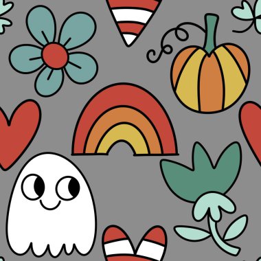 Sonbahar hasadı sebzesiz canavar Cadılar Bayramı balkabağı desenli kağıt, kumaş ve çocuk giysileri baskısı, şenlikli ambalaj ve aksesuarlar. Yüksek kaliteli illüstrasyon