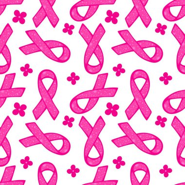 Göğüs kanseri ayı, ambalaj kağıdı, tıbbi aksesuar ve ilaç tekstili için kusursuz pembe kurdele günü deseni. Yüksek kaliteli illüstrasyon