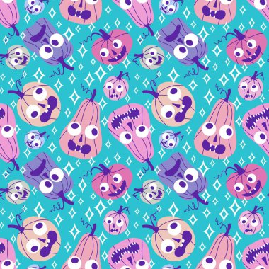 Sonbahar hasadı sebzesiz canavar Cadılar Bayramı balkabağı desenli kağıt, kumaş ve çocuk giysileri baskısı, şenlikli ambalaj ve aksesuarlar. Yüksek kaliteli illüstrasyon