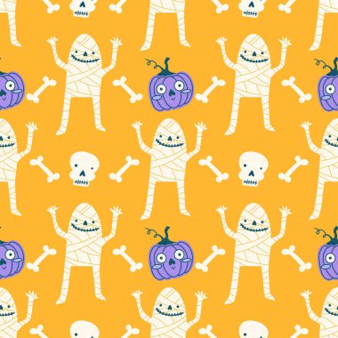 Sonbahar hasadı sebzesiz canavar Cadılar Bayramı balkabağı desenli kağıt, kumaş ve çocuk giysileri baskısı, şenlikli ambalaj ve aksesuarlar. Yüksek kaliteli illüstrasyon