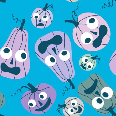 Sonbahar hasadı sebzesiz canavar Cadılar Bayramı balkabağı desenli kağıt, kumaş ve çocuk giysileri baskısı, şenlikli ambalaj ve aksesuarlar. Yüksek kaliteli illüstrasyon