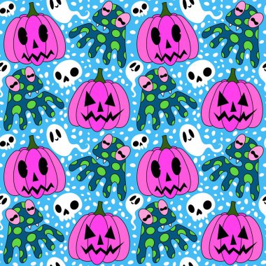 Sonbahar hasadı sebzesiz canavar Cadılar Bayramı balkabağı desenli kağıt, kumaş ve çocuk giysileri baskısı, şenlikli ambalaj ve aksesuarlar. Yüksek kaliteli illüstrasyon