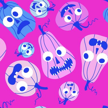 Sonbahar hasadı sebzesiz canavar Cadılar Bayramı balkabağı desenli kağıt, kumaş ve çocuk giysileri baskısı, şenlikli ambalaj ve aksesuarlar. Yüksek kaliteli illüstrasyon