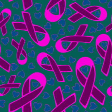 Göğüs kanseri ayı, ambalaj kağıdı, tıbbi aksesuar ve ilaç tekstili için kusursuz pembe kurdele günü deseni. Yüksek kaliteli illüstrasyon