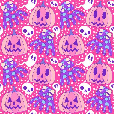 Sonbahar hasadı sebzesiz canavar Cadılar Bayramı balkabağı desenli kağıt, kumaş ve çocuk giysileri baskısı, şenlikli ambalaj ve aksesuarlar. Yüksek kaliteli illüstrasyon