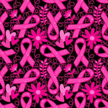 Göğüs kanseri ayı, ambalaj kağıdı, tıbbi aksesuar ve ilaç tekstili için kusursuz pembe kurdele günü deseni. Yüksek kaliteli illüstrasyon