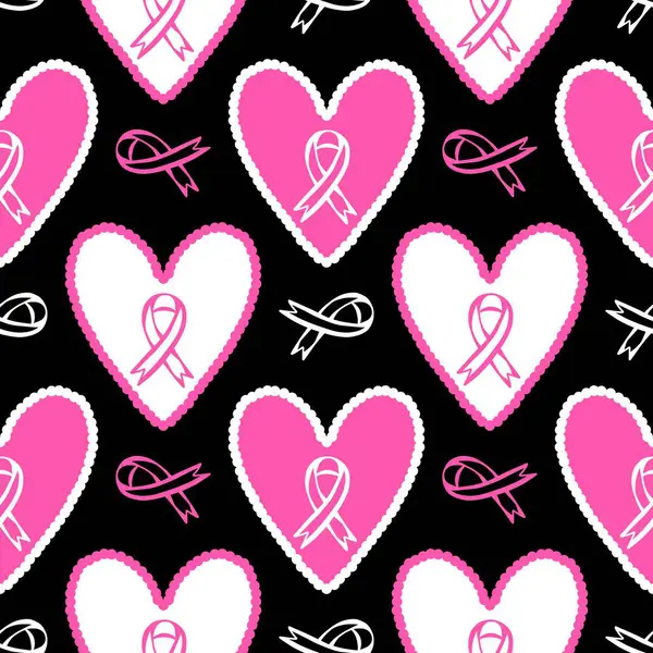 Göğüs kanseri ayı, ambalaj kağıdı, tıbbi aksesuar ve ilaç tekstili için kusursuz pembe kurdele günü deseni. Yüksek kaliteli illüstrasyon