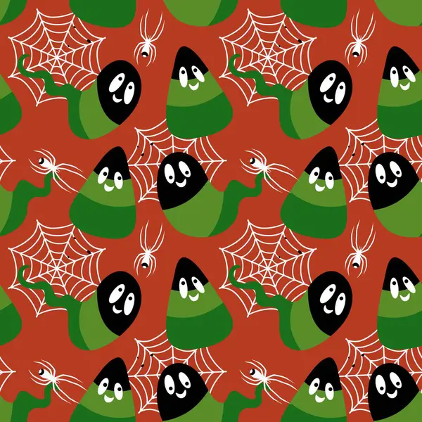 Çizgi film cadılar bayramı şeker canavarları kağıt, kumaş, çarşaf ve çocuk giysileri baskısı ve parti aksesuarları ve paketleme için kusursuz şekerleme kalıpları. Yüksek kaliteli illüstrasyon