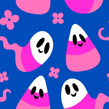 Çizgi film cadılar bayramı şeker canavarları kağıt, kumaş, çarşaf ve çocuk giysileri baskısı ve parti aksesuarları ve paketleme için kusursuz şekerleme kalıpları. Yüksek kaliteli illüstrasyon