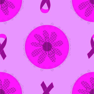 Göğüs kanseri ayı, ambalaj kağıdı, tıbbi aksesuar ve ilaç tekstili için kusursuz pembe kurdele günü deseni. Yüksek kaliteli illüstrasyon
