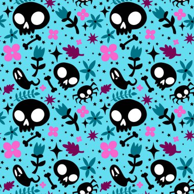 Cadılar Bayramı hayaletleri kağıt, kumaş, çarşaf ve çocuk giysileri baskısı, ambalaj ve şenlikli aksesuarlar için kusursuz çizgi film desenleri. Yüksek kaliteli illüstrasyon