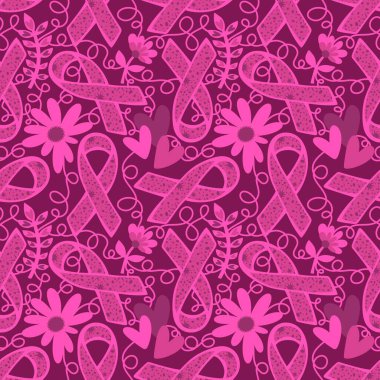 Göğüs kanseri ayı, ambalaj kağıdı, tıbbi aksesuar ve ilaç tekstili için kusursuz pembe kurdele günü deseni. Yüksek kaliteli illüstrasyon