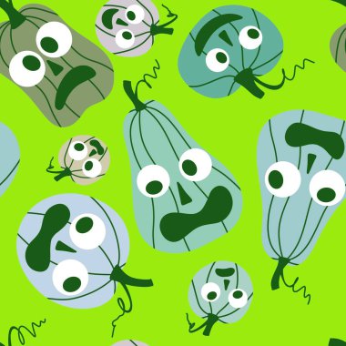 Sonbahar hasadı sebzesiz canavar Cadılar Bayramı balkabağı desenli kağıt, kumaş ve çocuk giysileri baskısı, şenlikli ambalaj ve aksesuarlar. Yüksek kaliteli illüstrasyon