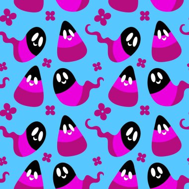 Çizgi film cadılar bayramı şeker canavarları kağıt, kumaş, çarşaf ve çocuk giysileri baskısı ve parti aksesuarları ve paketleme için kusursuz şekerleme kalıpları. Yüksek kaliteli illüstrasyon