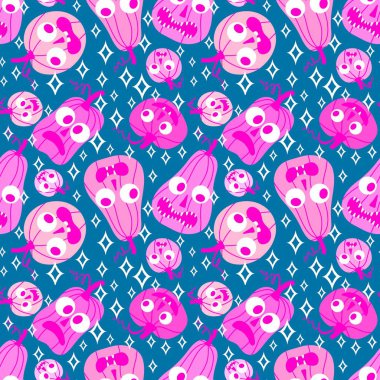 Sonbahar hasadı sebzesiz canavar Cadılar Bayramı balkabağı desenli kağıt, kumaş ve çocuk giysileri baskısı, şenlikli ambalaj ve aksesuarlar. Yüksek kaliteli illüstrasyon