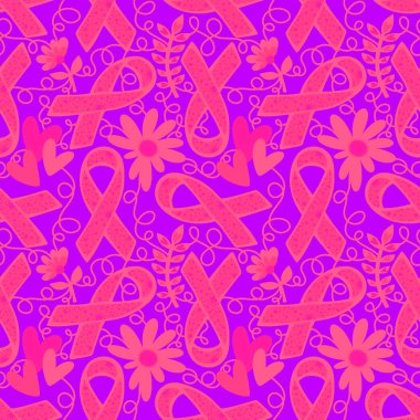 Göğüs kanseri ayı, ambalaj kağıdı, tıbbi aksesuar ve ilaç tekstili için kusursuz pembe kurdele günü deseni. Yüksek kaliteli illüstrasyon