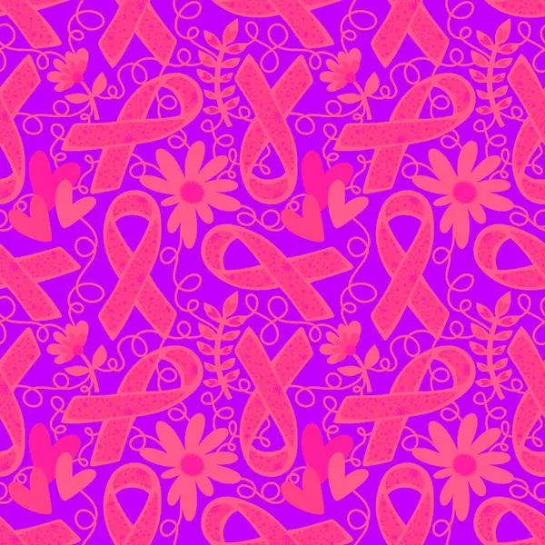 Göğüs kanseri ayı, ambalaj kağıdı, tıbbi aksesuar ve ilaç tekstili için kusursuz pembe kurdele günü deseni. Yüksek kaliteli illüstrasyon