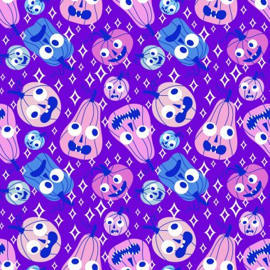 Sonbahar hasadı sebzesiz canavar Cadılar Bayramı balkabağı desenli kağıt, kumaş ve çocuk giysileri baskısı, şenlikli ambalaj ve aksesuarlar. Yüksek kaliteli illüstrasyon