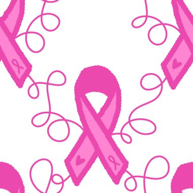 Göğüs kanseri ayı, ambalaj kağıdı, tıbbi aksesuar ve ilaç tekstili için kusursuz pembe kurdele günü deseni. Yüksek kaliteli illüstrasyon