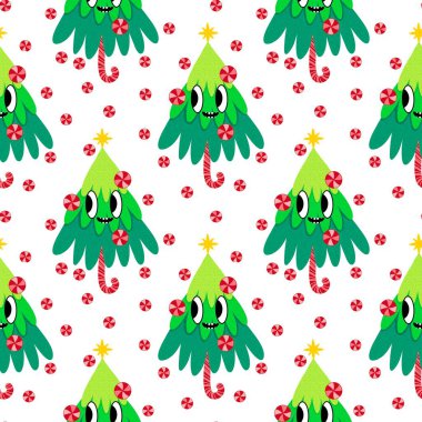 Noel ağacı kağıtları, kumaşlar, çarşaflar, yeni yıl ambalajları, çocuk giysileri baskısı ve Noel partisi aksesuarları için kusursuz kış oyuncakları deseni. Yüksek kaliteli illüstrasyon