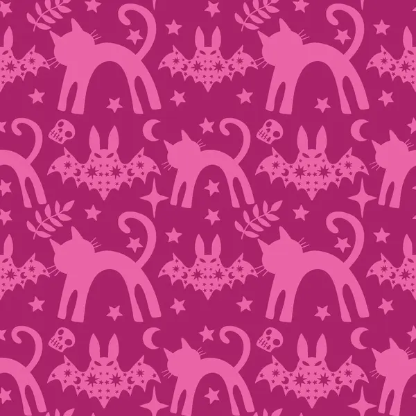 Cadılar Bayramı hayvanları kağıt, kumaş, çarşaf ve çocuk kıyafetleri ve parti aksesuarları için kusursuz kedi desenleri. Yüksek kaliteli illüstrasyon