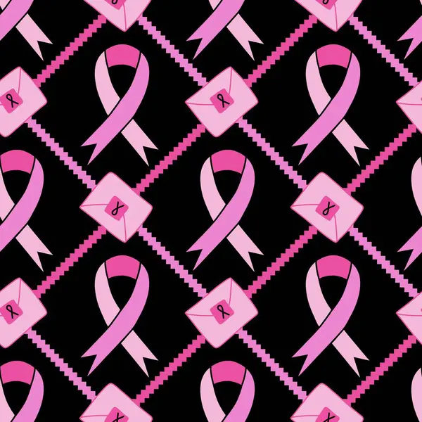 Göğüs kanseri ayı, ambalaj kağıdı, tıbbi aksesuar ve ilaç tekstili için kusursuz pembe kurdele günü deseni. Yüksek kaliteli illüstrasyon