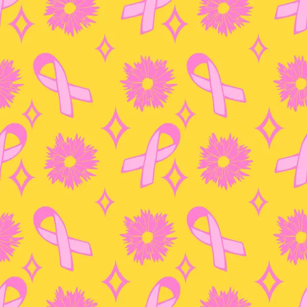 Göğüs kanseri ayı, ambalaj kağıdı, tıbbi aksesuar ve ilaç tekstili için kusursuz pembe kurdele günü deseni. Yüksek kaliteli illüstrasyon