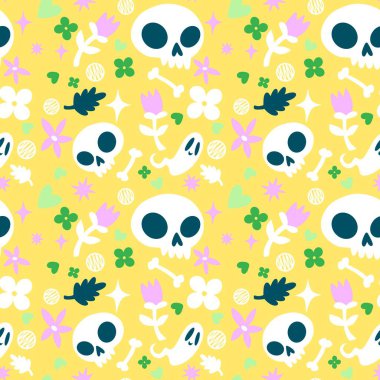 Cadılar Bayramı hayaletleri kağıt, kumaş, çarşaf ve çocuk giysileri baskısı, ambalaj ve şenlikli aksesuarlar için kusursuz çizgi film desenleri. Yüksek kaliteli illüstrasyon