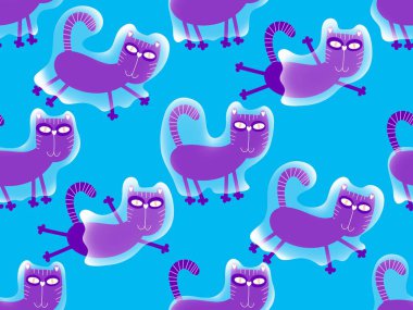 Cadılar Bayramı hayvanları kağıt, kumaş, çarşaf ve çocuk kıyafetleri ve parti aksesuarları için kusursuz kedi desenleri. Yüksek kaliteli illüstrasyon