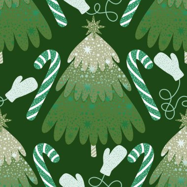 Noel ağacı kağıtları, kumaşlar, çarşaflar, yeni yıl ambalajları, çocuk giysileri baskısı ve Noel partisi aksesuarları için kusursuz kış oyuncakları deseni. Yüksek kaliteli illüstrasyon