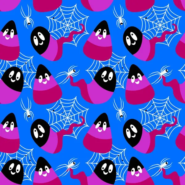 Çizgi film cadılar bayramı şeker canavarları kağıt, kumaş, çarşaf ve çocuk giysileri baskısı ve parti aksesuarları ve paketleme için kusursuz şekerleme kalıpları. Yüksek kaliteli illüstrasyon