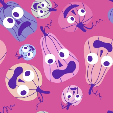 Sonbahar hasadı sebzesiz canavar Cadılar Bayramı balkabağı desenli kağıt, kumaş ve çocuk giysileri baskısı, şenlikli ambalaj ve aksesuarlar. Yüksek kaliteli illüstrasyon