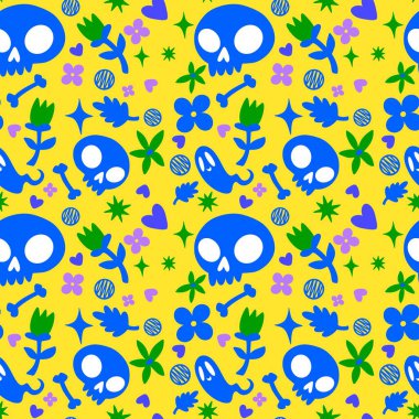 Cadılar Bayramı hayaletleri kağıt, kumaş, çarşaf ve çocuk giysileri baskısı, ambalaj ve şenlikli aksesuarlar için kusursuz çizgi film desenleri. Yüksek kaliteli illüstrasyon