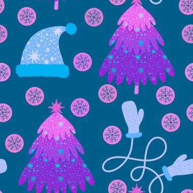 Noel ağacı kağıtları, kumaşlar, çarşaflar, yeni yıl ambalajları, çocuk giysileri baskısı ve Noel partisi aksesuarları için kusursuz kış oyuncakları deseni. Yüksek kaliteli illüstrasyon