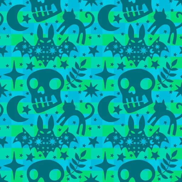 Cadılar Bayramı hayvanları kağıt, kumaş, çarşaf ve çocuk kıyafetleri ve parti aksesuarları için kusursuz kedi desenleri. Yüksek kaliteli illüstrasyon